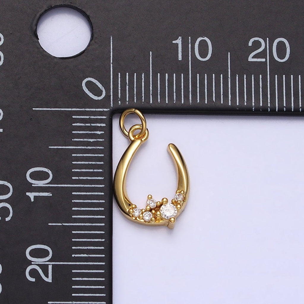 Dainty Gold Fish Hook Charm Silver U Charm with CZ Stone AC416 AC417 - DLUXCA