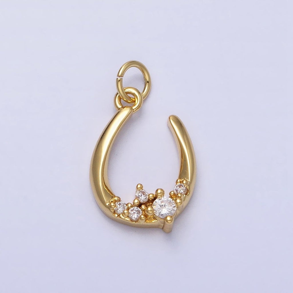 Dainty Gold Fish Hook Charm Silver U Charm with CZ Stone AC416 AC417 - DLUXCA