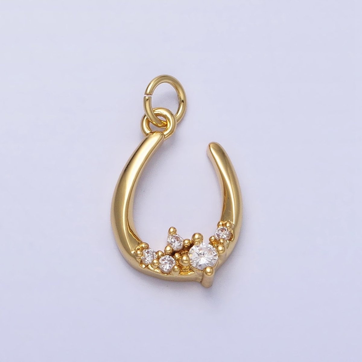 Dainty Gold Fish Hook Charm Silver U Charm with CZ Stone AC416 AC417 - DLUXCA