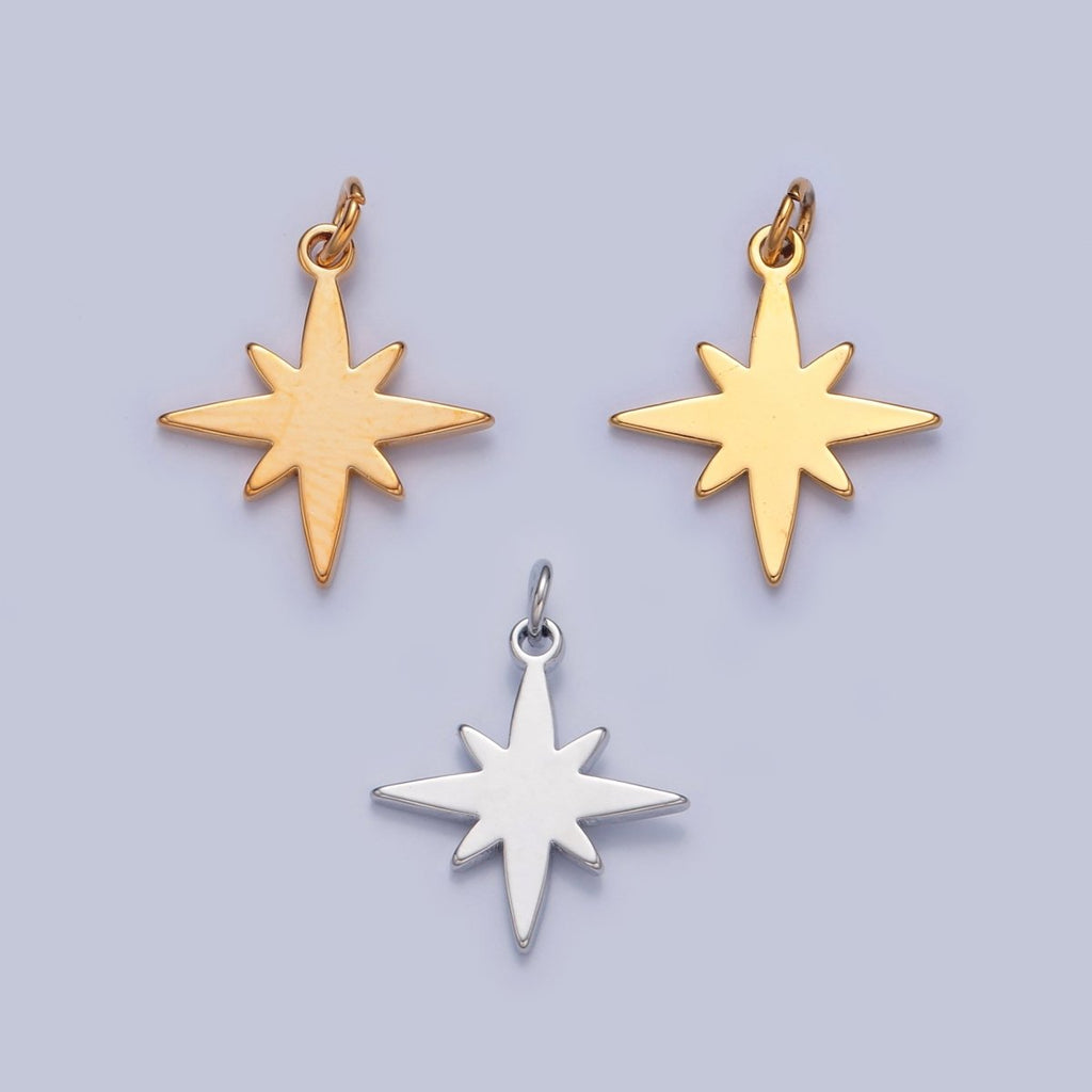 Dainty Gold Flat Polaris Northstar Pendant Only Charm for Necklace Bracelet Earring 14K or 24K Gold plated W-460~W-462 - DLUXCA