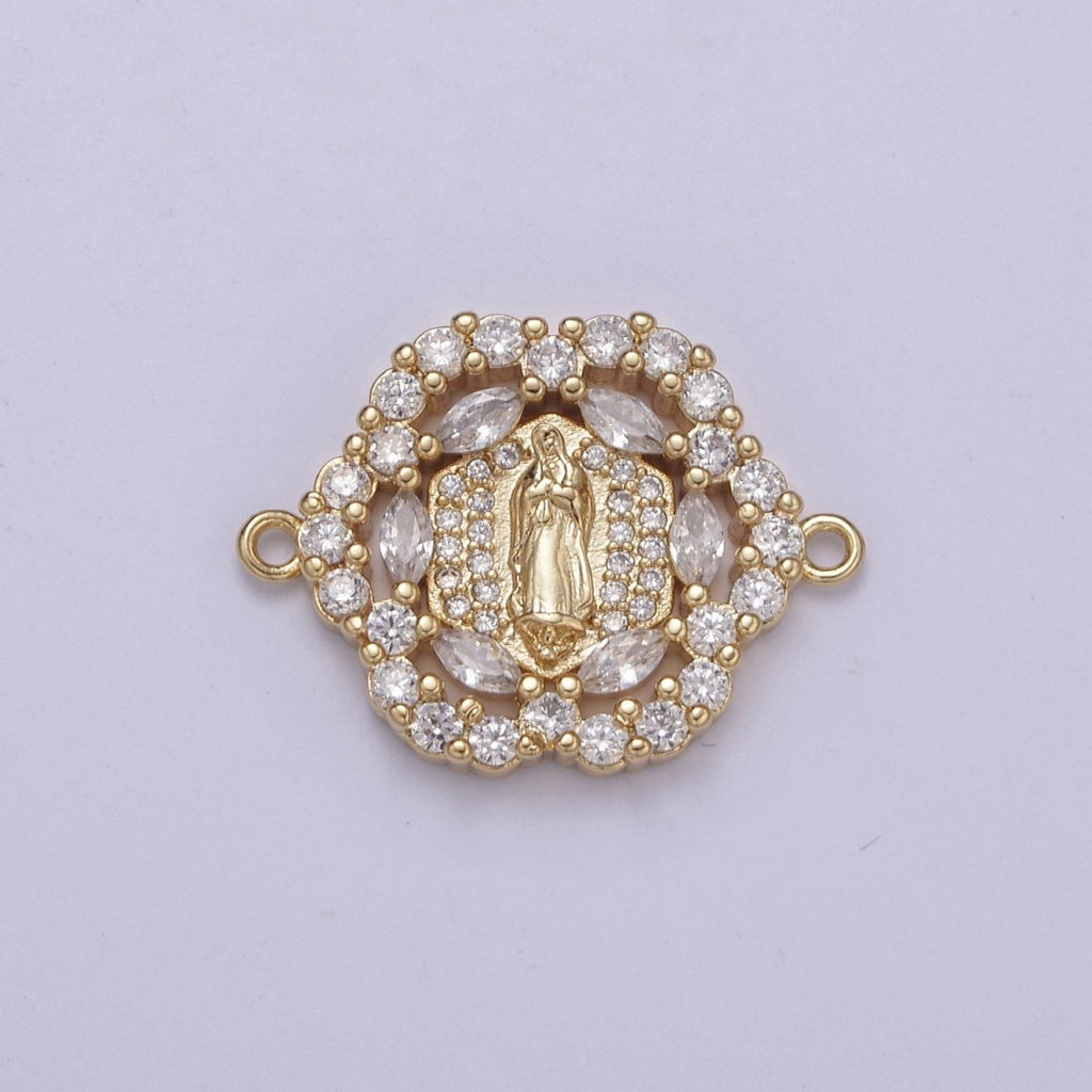 Dainty Gold Floral Cubic Virgin Mary Lady Guadalupe Charm Connector for Bracelet F-463 - DLUXCA