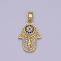 Dainty Gold Hamsa Hand Charm with Crucifix Jesus Pendant N-596 - DLUXCA