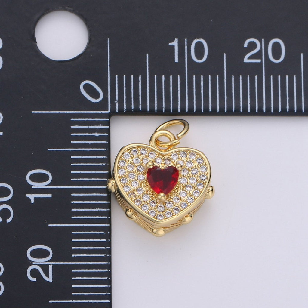 Dainty Gold Heart Pendant Necklace 24k Gold plated Heart Charm Necklace Micro Pave Love, Heart Charm for Necklace Bracelet Earring Supply D-518 - DLUXCA