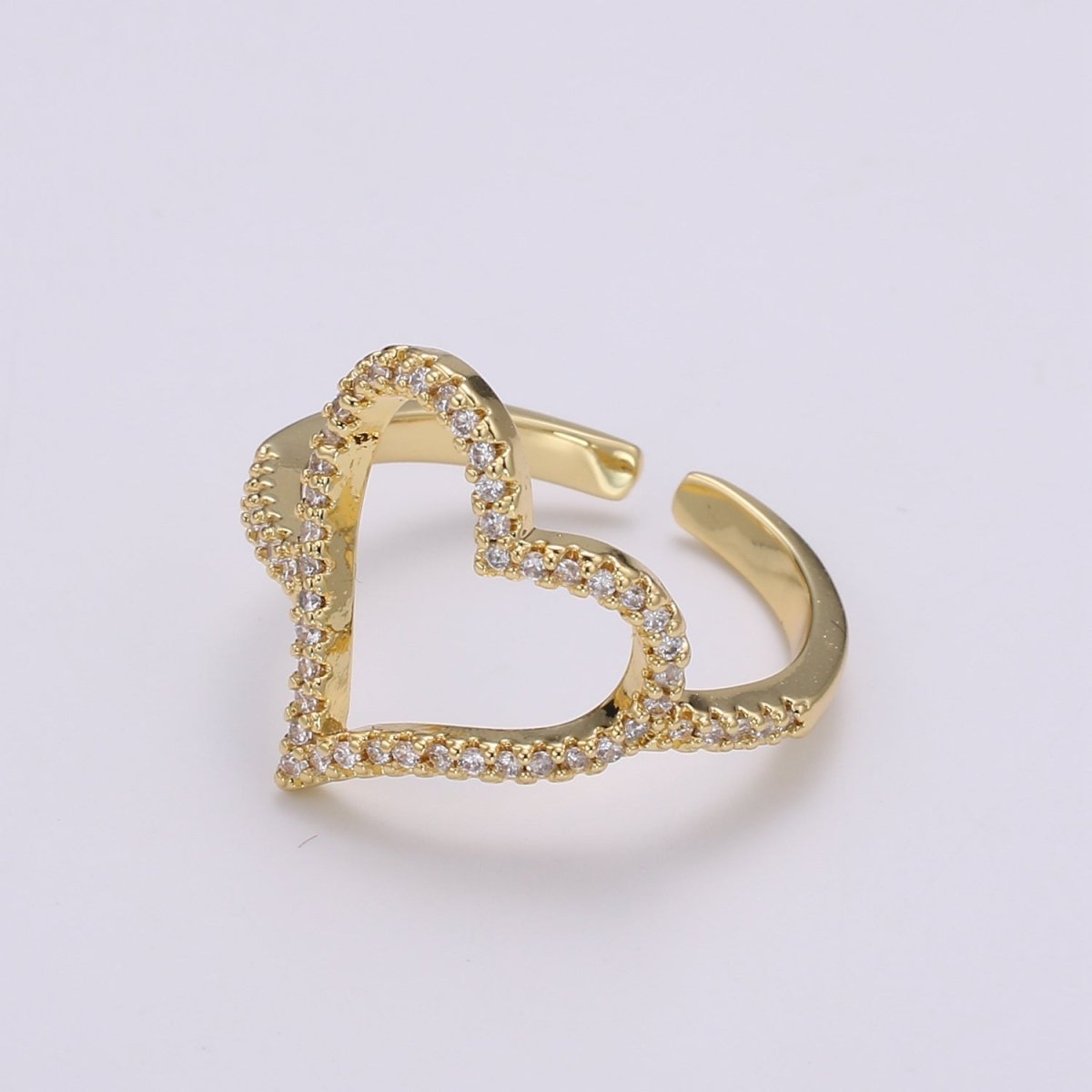 Dainty Gold Heart Ring, Love Ring, Open Heart RinG Adjustable Open Ring, Gold Stacking Ring Minimalist Heart Ring, Anniversary Gift for her - DLUXCA