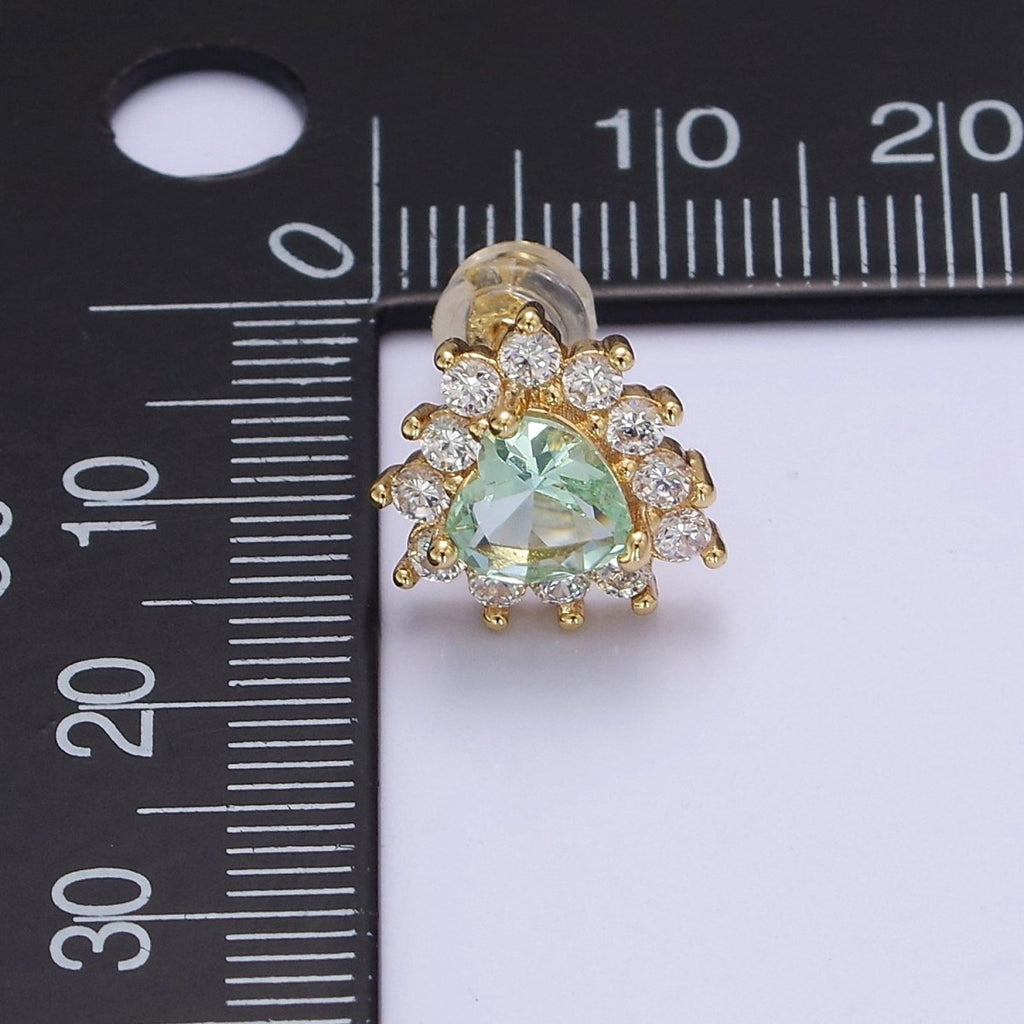 Dainty Gold Heart Stud Earrings Aqua Heart Cz Minimalist Delicate Earring 18K Gold plated Stud Earring Valentine V-126 - DLUXCA
