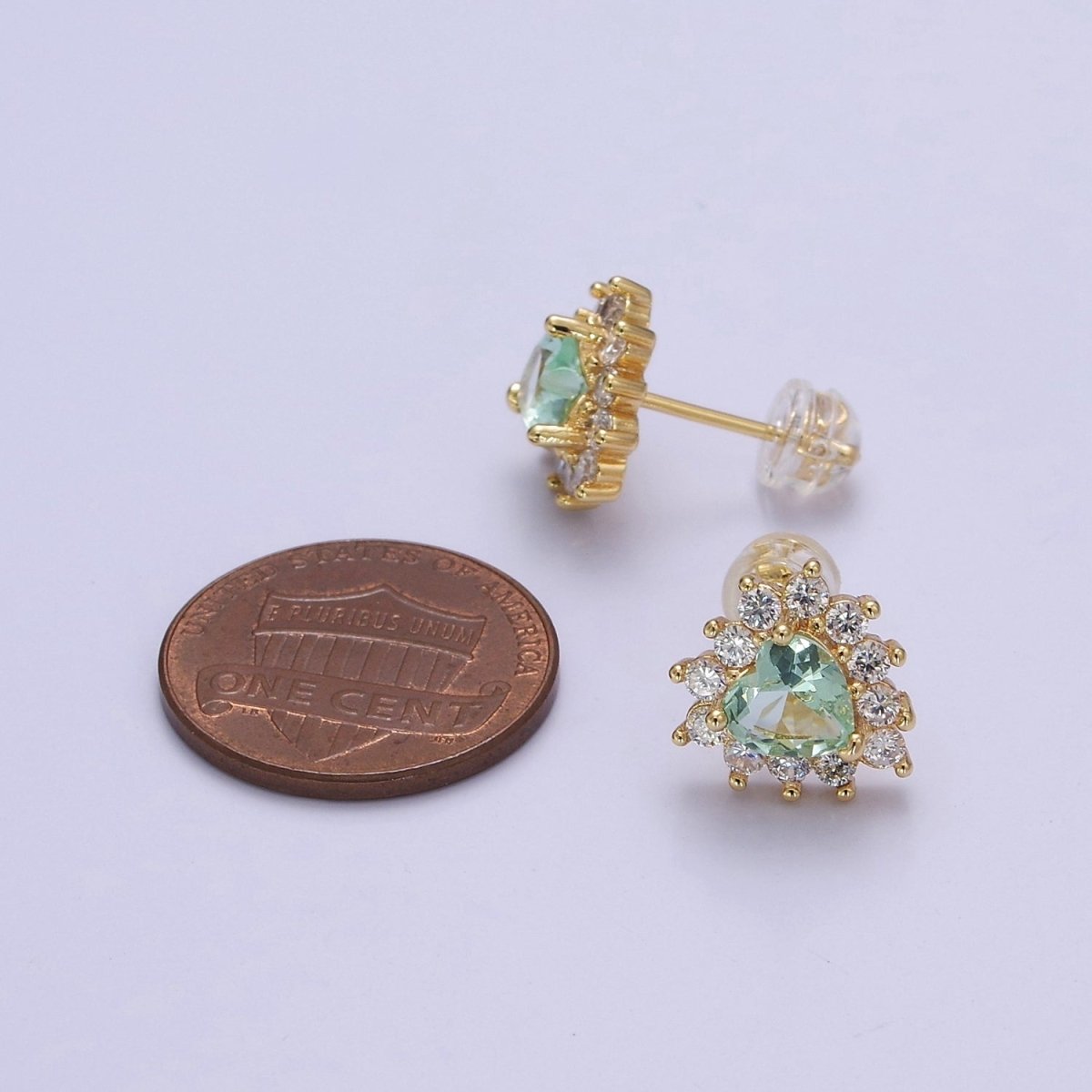 Dainty Gold Heart Stud Earrings Aqua Heart Cz Minimalist Delicate Earring 18K Gold plated Stud Earring Valentine V-126 - DLUXCA