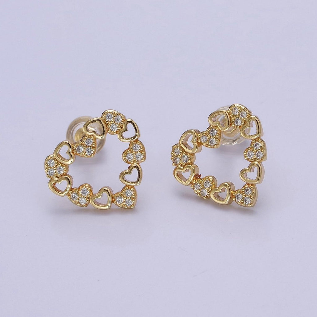 Dainty Gold Heart Stud Earrings Minimalist Delicate Earring 18K Gold plated Stud Earring V-120 - DLUXCA