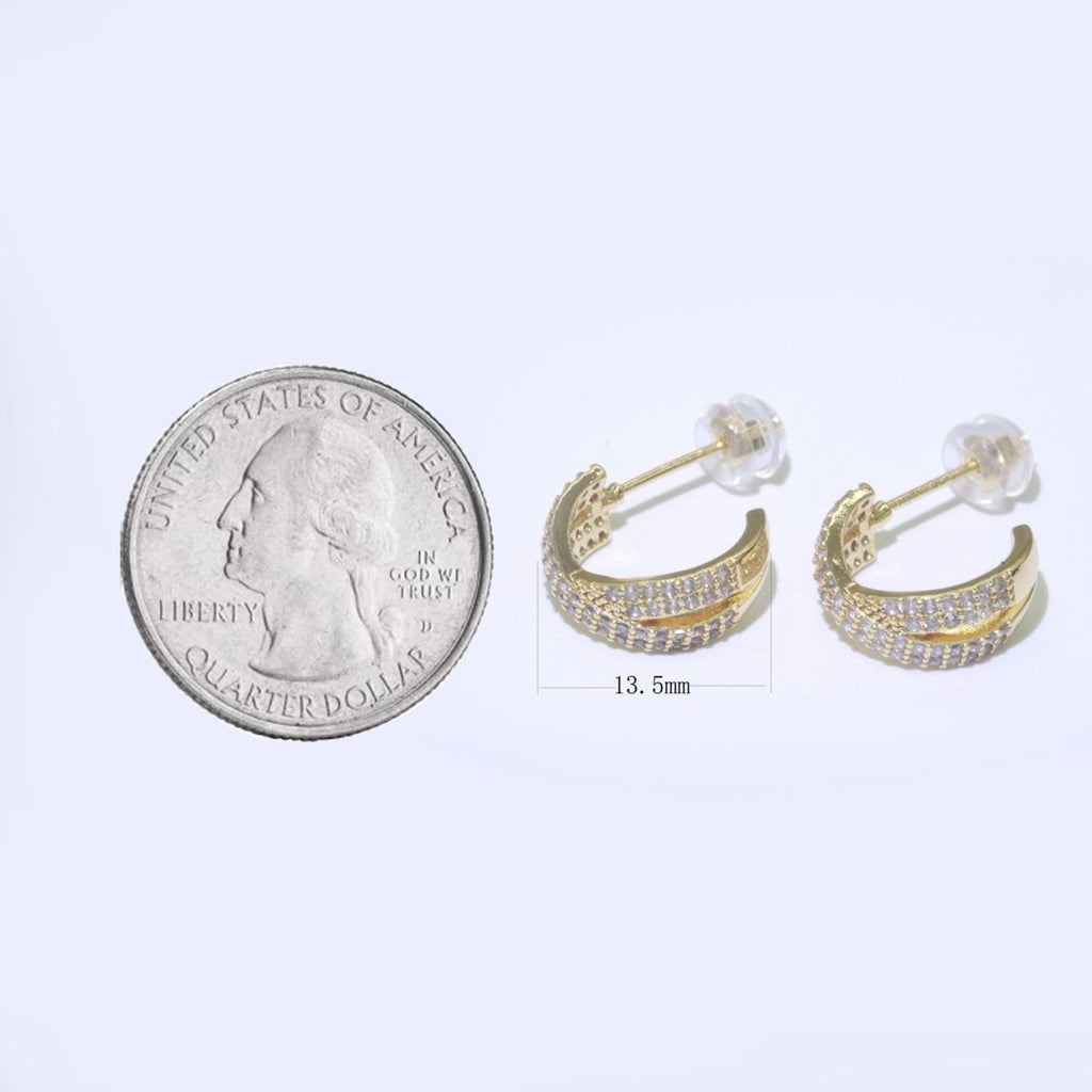 Dainty Gold Hoop Earring Micro Pave Hoop Stud Earring T-043 - DLUXCA
