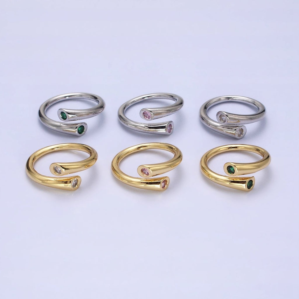 Dainty Gold Hug Ring with CZ Stone O-1789~O-1794 - DLUXCA