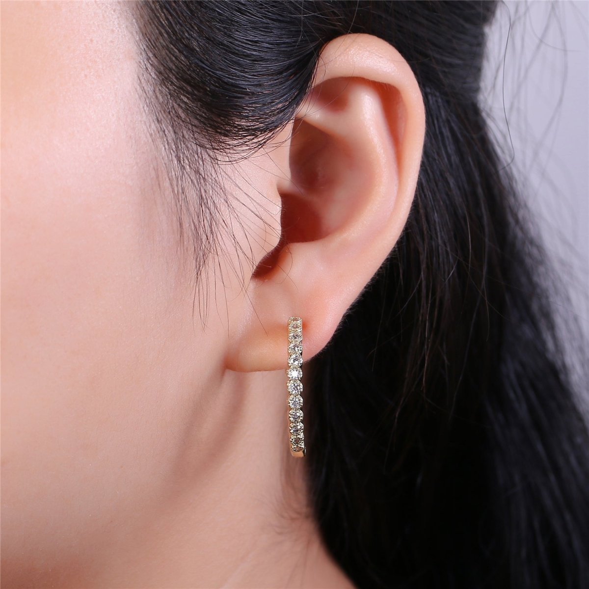 Dainty Gold Huggie Earring- Clear Cubic Earring - Gold Earring - Gold plated Earring - Minimalist Jewelry Supply Component P-045 - DLUXCA