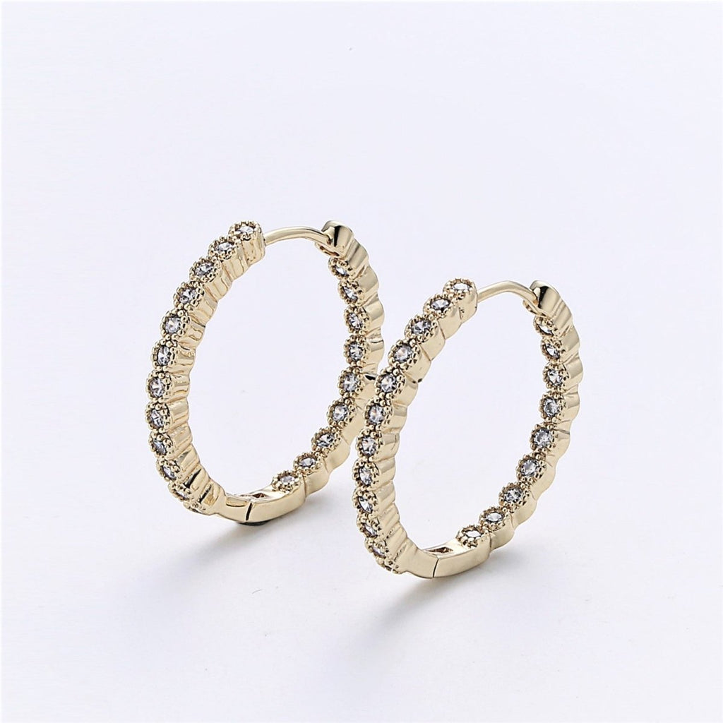 Dainty Gold Huggie Earring- Clear Cubic Earring - Gold Earring - Gold plated Earring - Minimalist Jewelry Supply Component P-045 - DLUXCA