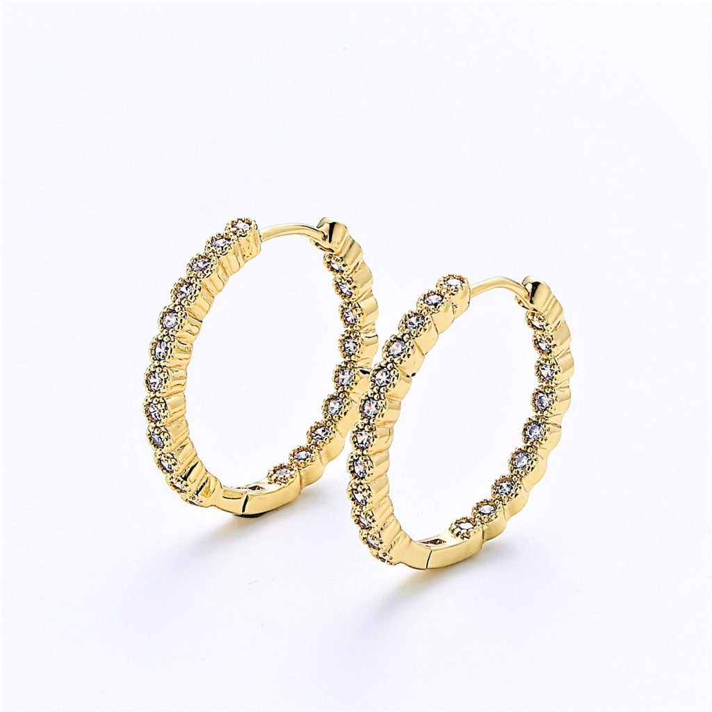 Dainty Gold Huggie Earring- Clear Cubic Earring - Gold Earring - Gold plated Earring - Minimalist Jewelry Supply Component P-045 - DLUXCA