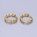 Dainty Gold Huggie Earrings Emerald Cut Cz Diamond Hoops Minimalist Jewelry AB194 - DLUXCA