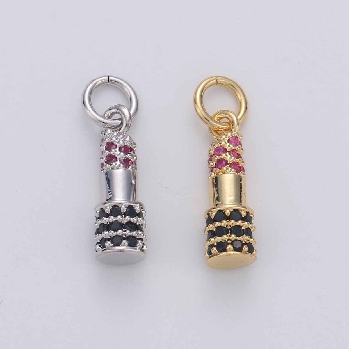 Dainty Gold Lipstick Pendant CZ Micro Pave Lipstick Pendant, Red Lipstick Jewelry for Necklace Bracelet Earring Component D-178