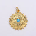 Dainty Gold Medallion Charm 14k Gold plated Evil Eye Charm, Cubic Zirconia Amulet Charm, Turquoise Jewelry, Micro Pave Lotus Bohemian D-724 - DLUXCA