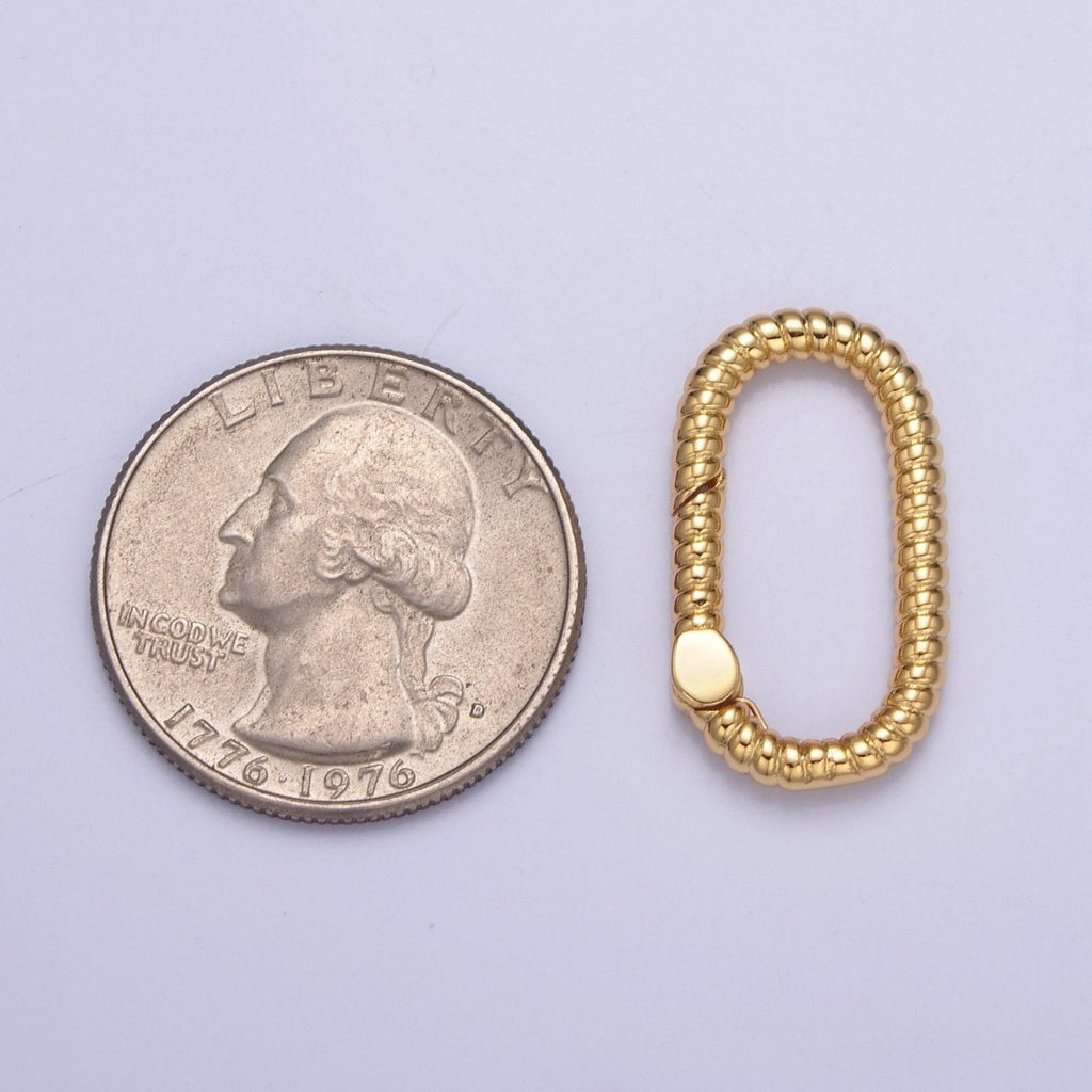 Dainty Gold Oval Spring Gate Ring, Push Gate Clasp Charm Holder 14K Gold plated Clasp for Charm Holder Connector L-727 L-728 - DLUXCA