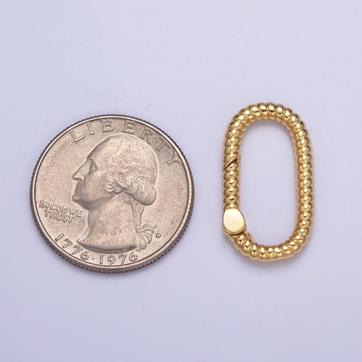 Dainty Gold Oval Spring Gate Ring, Push Gate Clasp Charm Holder 14K Gold plated Clasp for Charm Holder Connector L-727 L-728 - DLUXCA