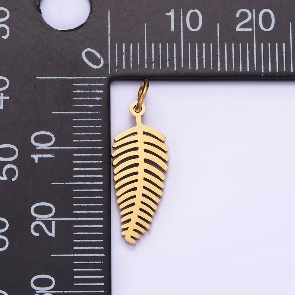 Dainty Gold Palm Tree Leaf Charm in Stainless Steel P-1400 - DLUXCA