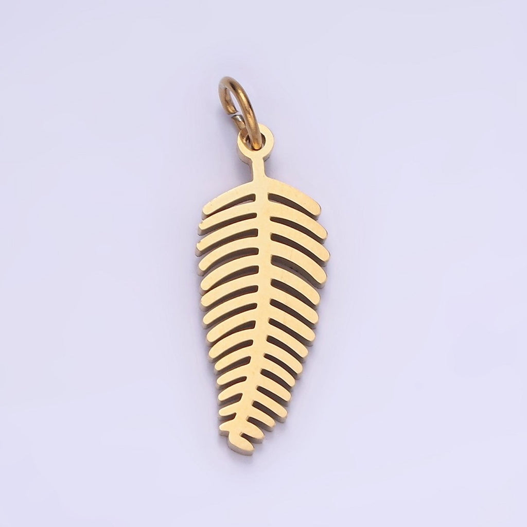 Dainty Gold Palm Tree Leaf Charm in Stainless Steel P-1400 - DLUXCA
