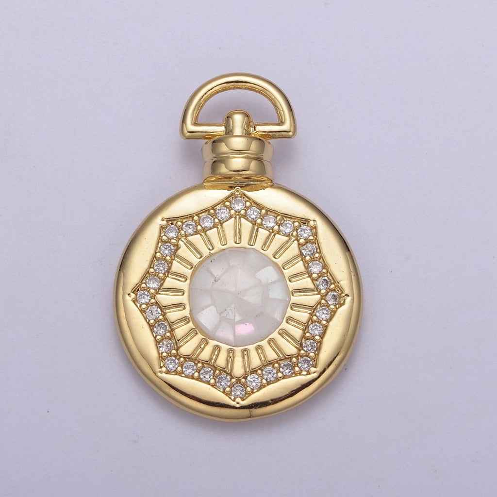 Dainty Gold Pink Shell Sun Pendant Micro Pave Round Medallion Pink / White Shell Celestial Jewelry Making H-717 H-726