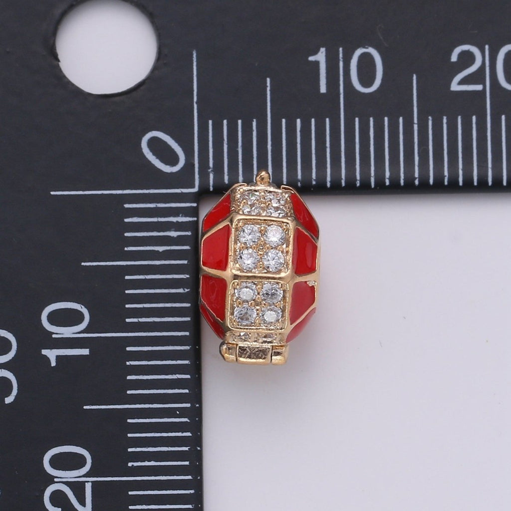 Dainty Gold Red Circle Round Beads CZ Crystal Gold plated Geometric Jewelry Accessories Making Beads B373 - DLUXCA