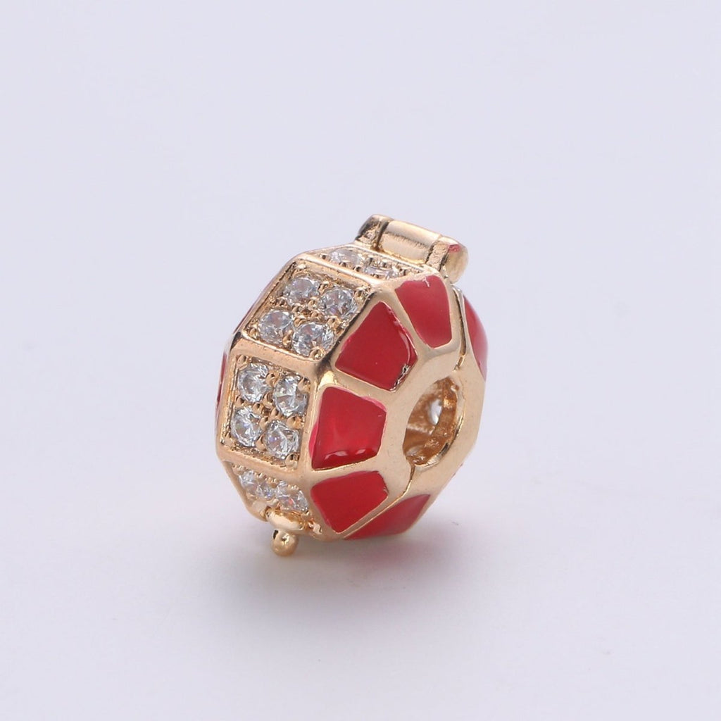 Dainty Gold Red Circle Round Beads CZ Crystal Gold plated Geometric Jewelry Accessories Making Beads B373 - DLUXCA