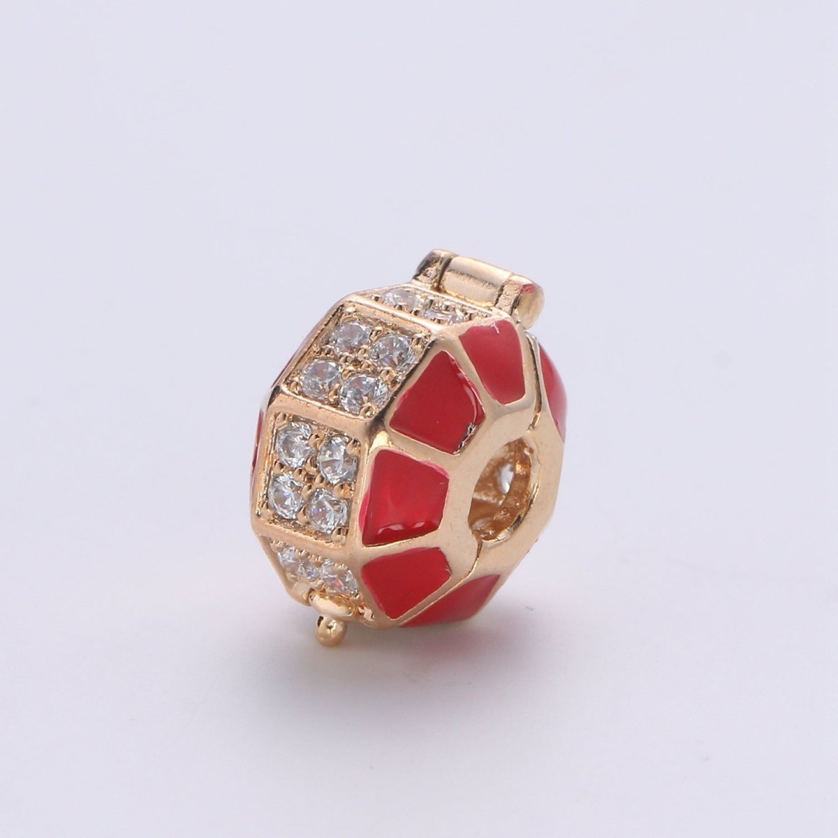 Dainty Gold Red Circle Round Beads CZ Crystal Gold plated Geometric Jewelry Accessories Making Beads B373 - DLUXCA