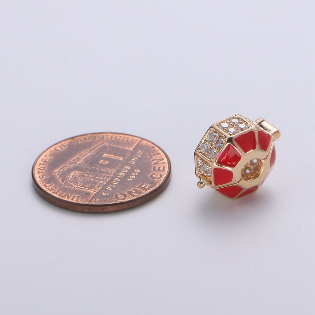 Dainty Gold Red Circle Round Beads CZ Crystal Gold plated Geometric Jewelry Accessories Making Beads B373 - DLUXCA