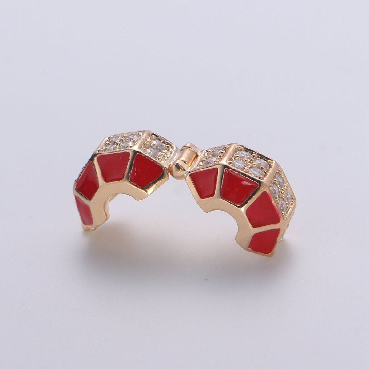 Dainty Gold Red Circle Round Beads CZ Crystal Gold plated Geometric Jewelry Accessories Making Beads B373 - DLUXCA