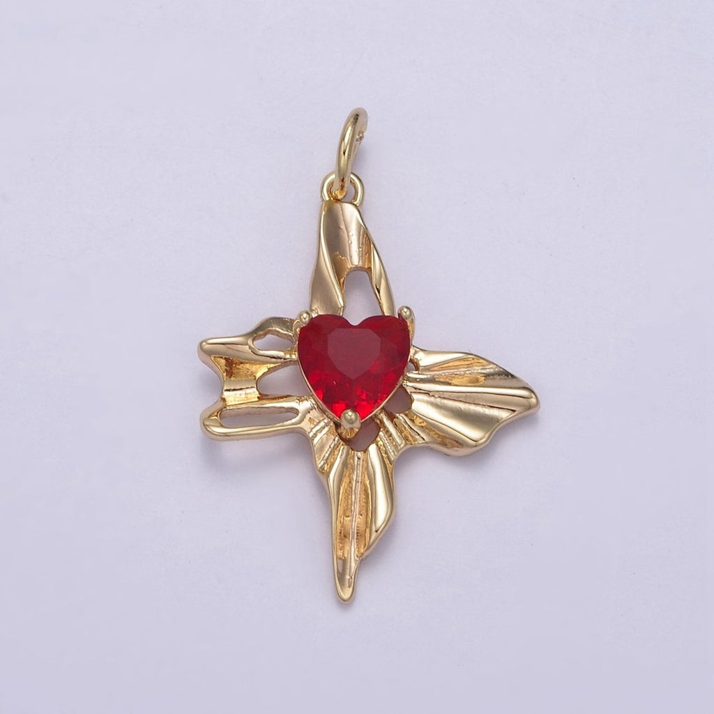 Dainty Gold Red Heart Diamond Cubic Zirconia Charm N-831 - DLUXCA