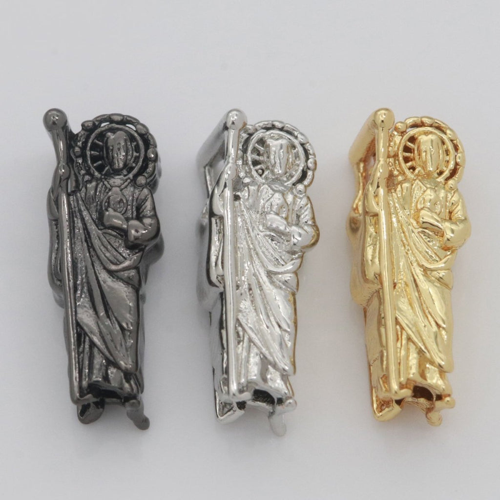 Dainty Gold Saint Jude Bead Spacer St Judas Bead for Bracelet Supply Component Jewelry Making Silver / Black Religious Protection Gift,  B-631