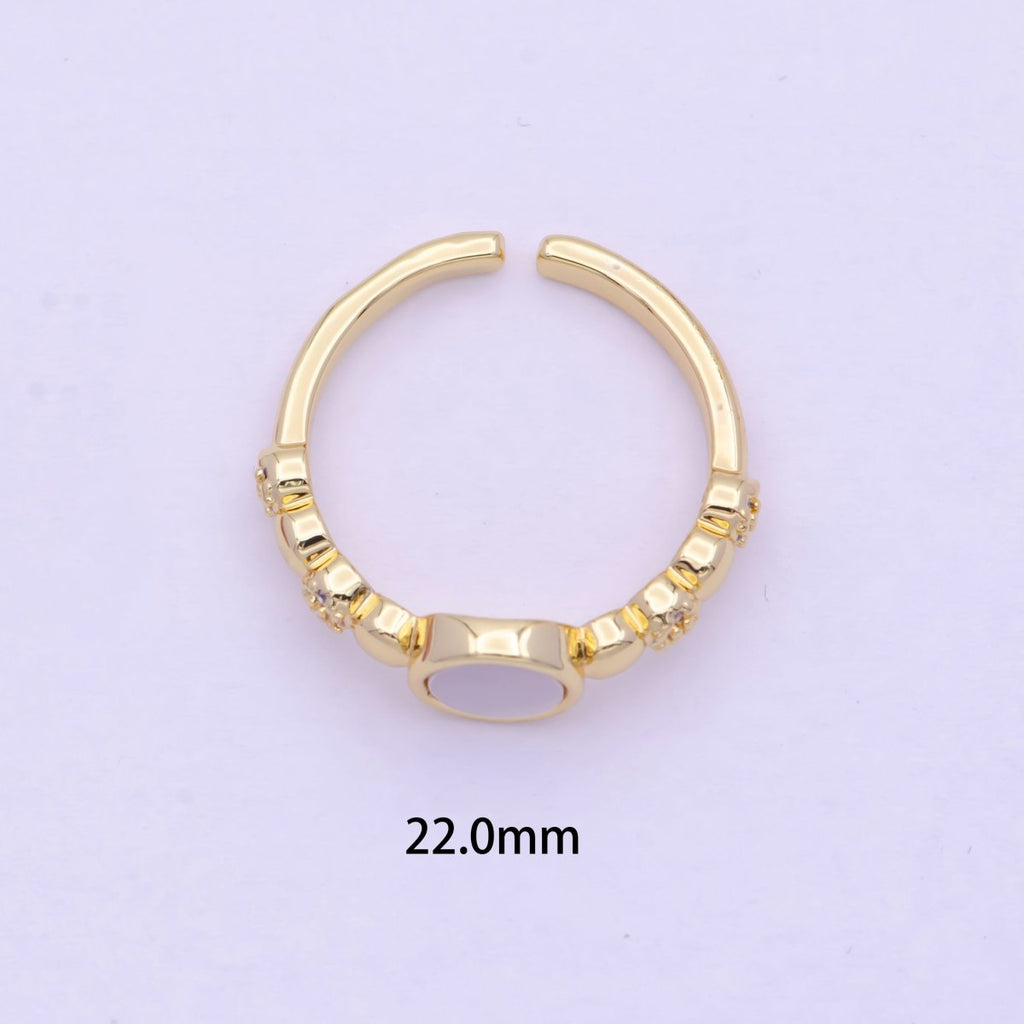 Dainty Gold Shell Pearl Ring with Beaded Ball Band Open Adjustable S-236 - DLUXCA