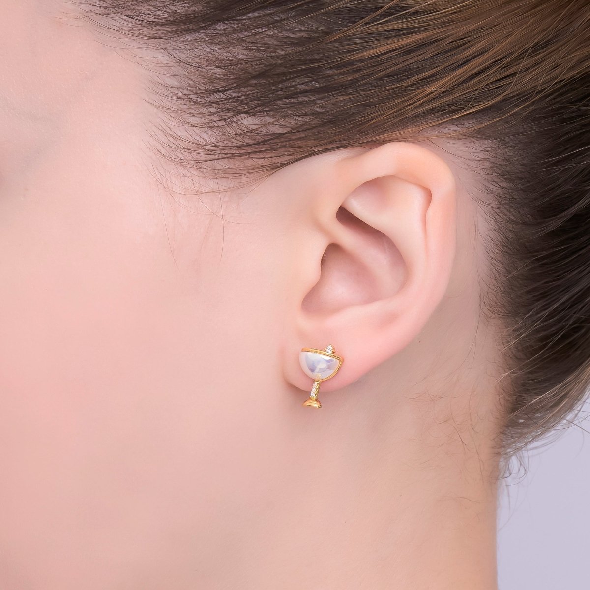 Dainty Gold Silver Cubic Zirconia Wine Glass Stud Earrings | AB335 