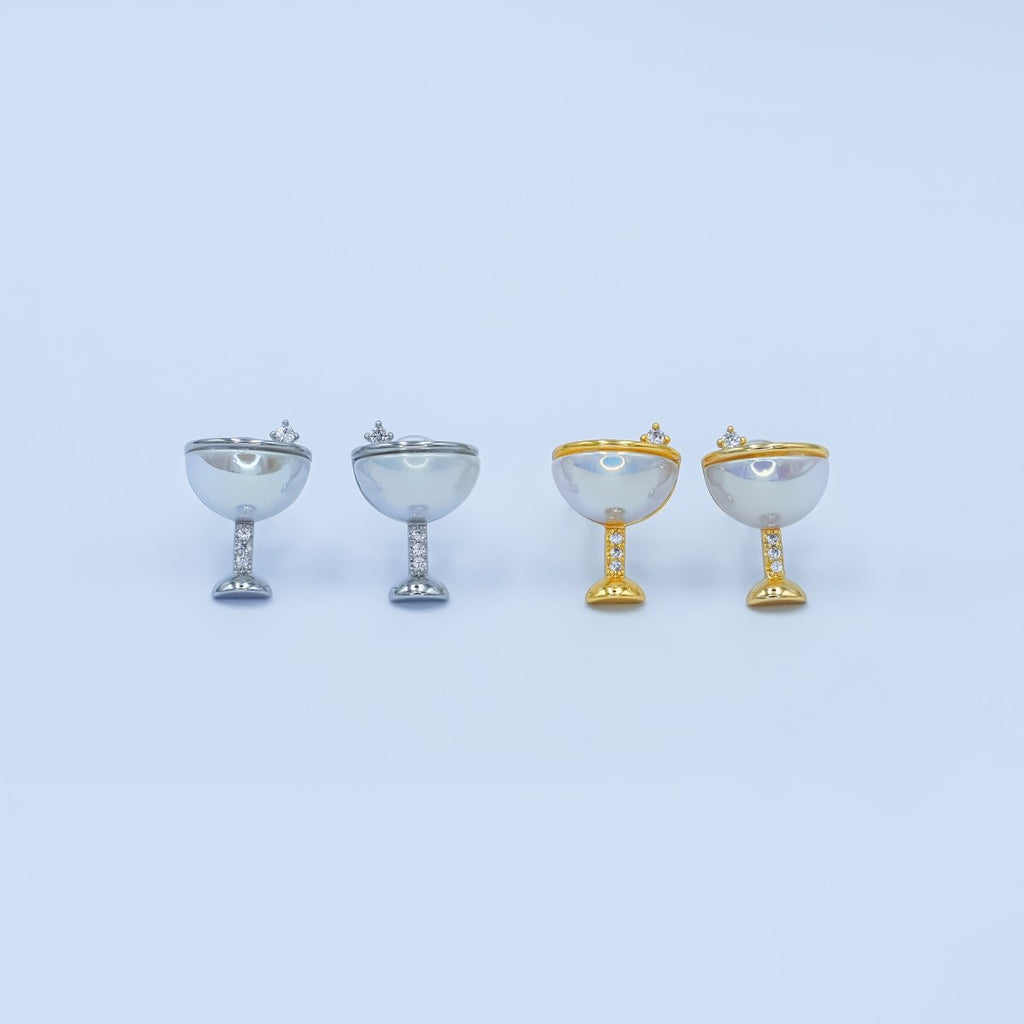 Dainty Gold Silver Cubic Zirconia Wine Glass Stud Earrings | AB335 