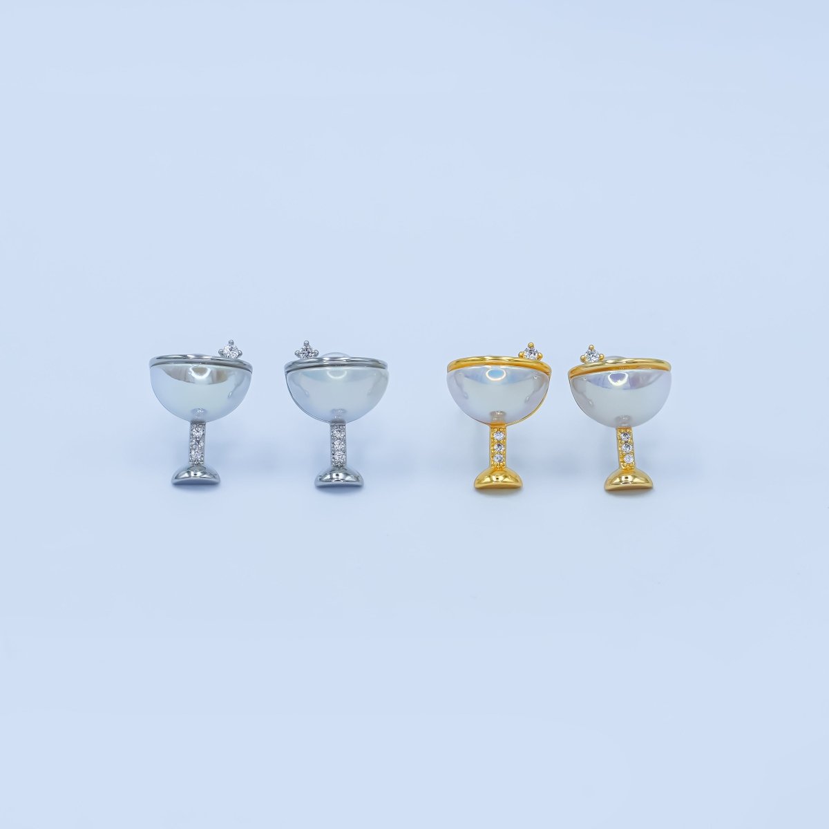 Dainty Gold Silver Cubic Zirconia Wine Glass Stud Earrings | AB335 