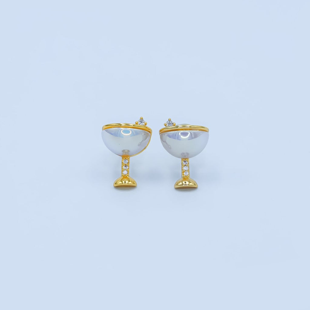 Dainty Gold Silver Cubic Zirconia Wine Glass Stud Earrings | AB335 