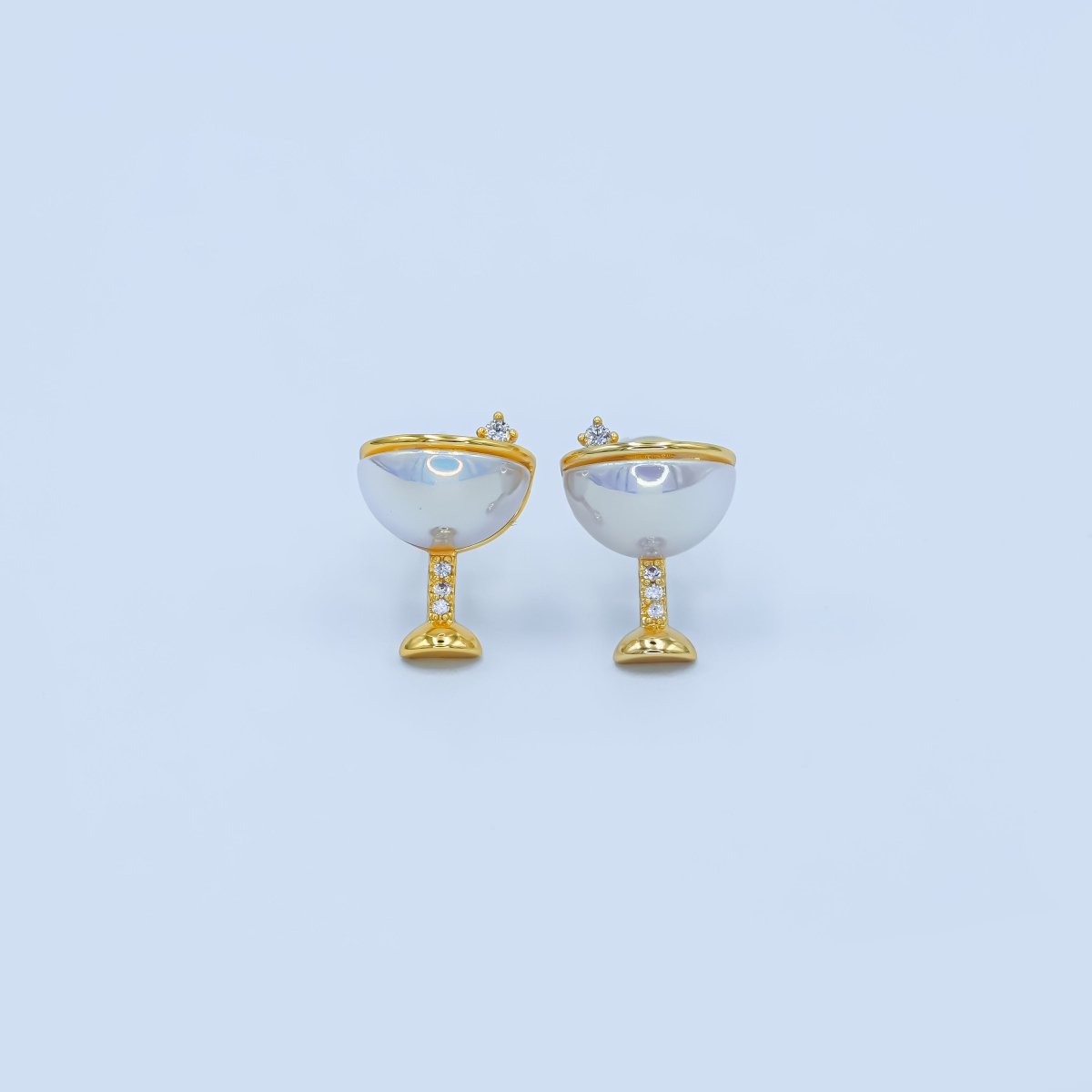 Dainty Gold Silver Cubic Zirconia Wine Glass Stud Earrings | AB335 