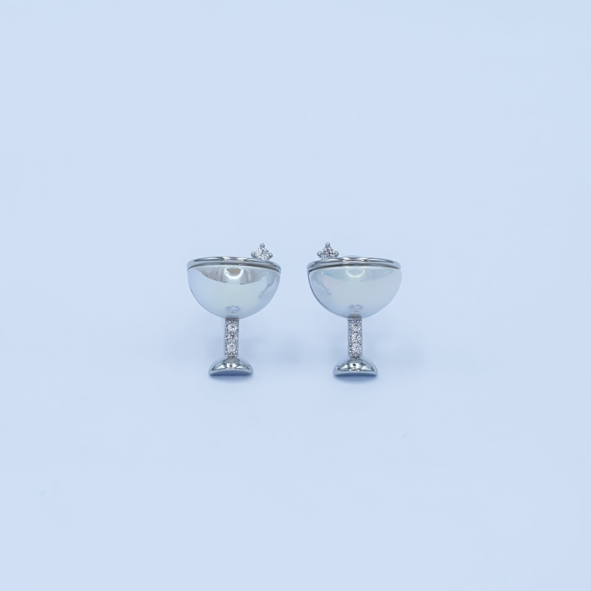 Dainty Gold Silver Cubic Zirconia Wine Glass Stud Earrings | AB335 