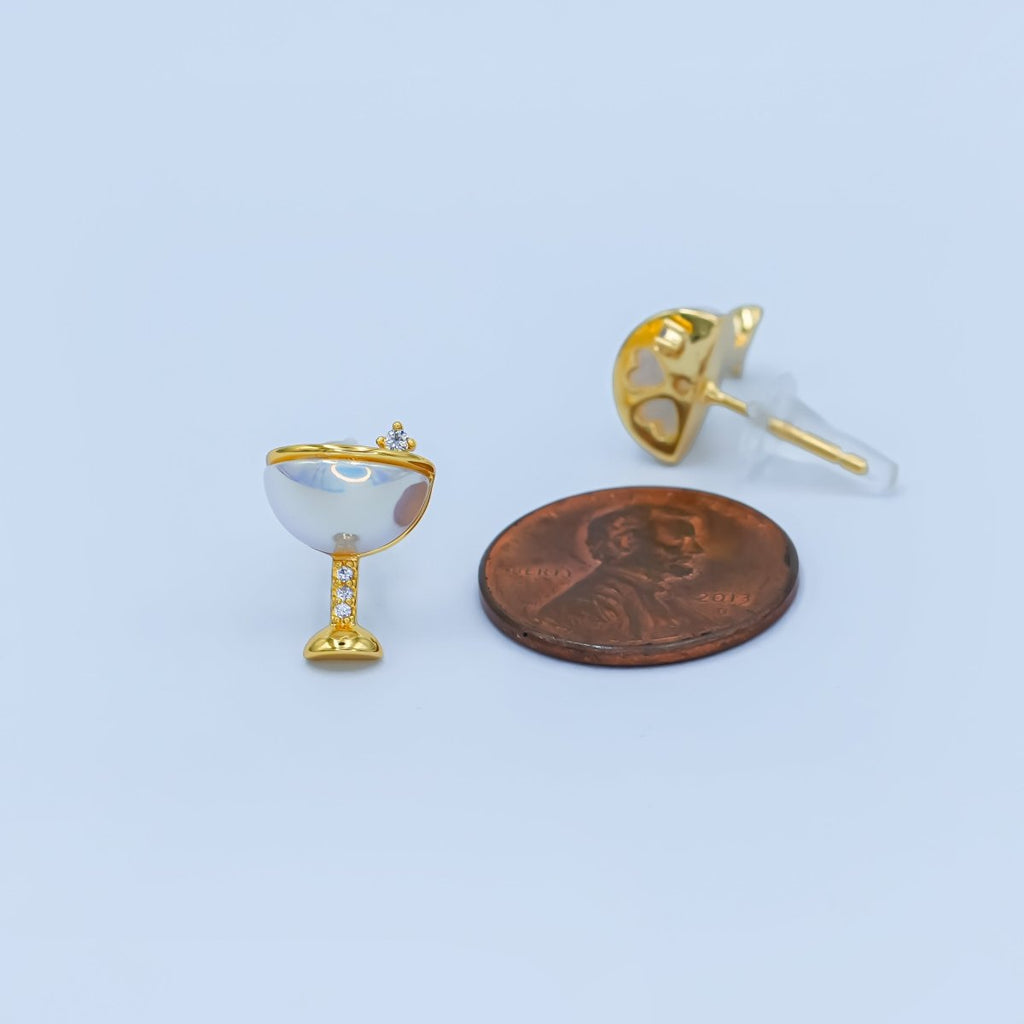 Dainty Gold Silver Cubic Zirconia Wine Glass Stud Earrings | AB335 