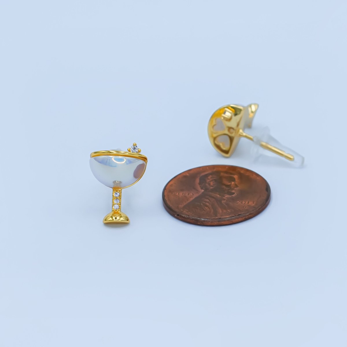 Dainty Gold Silver Cubic Zirconia Wine Glass Stud Earrings | AB335 
