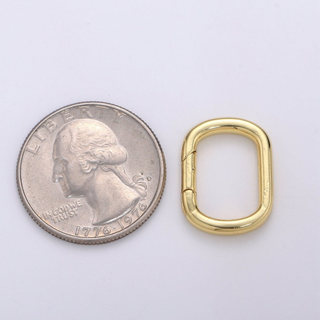 Dainty Gold Spring Gate Ring, Push Gate ring, 15x20mm Oval Ring, Charm Holder 14K Gold plated Clasp for Charm Holder Connector L-004 - DLUXCA