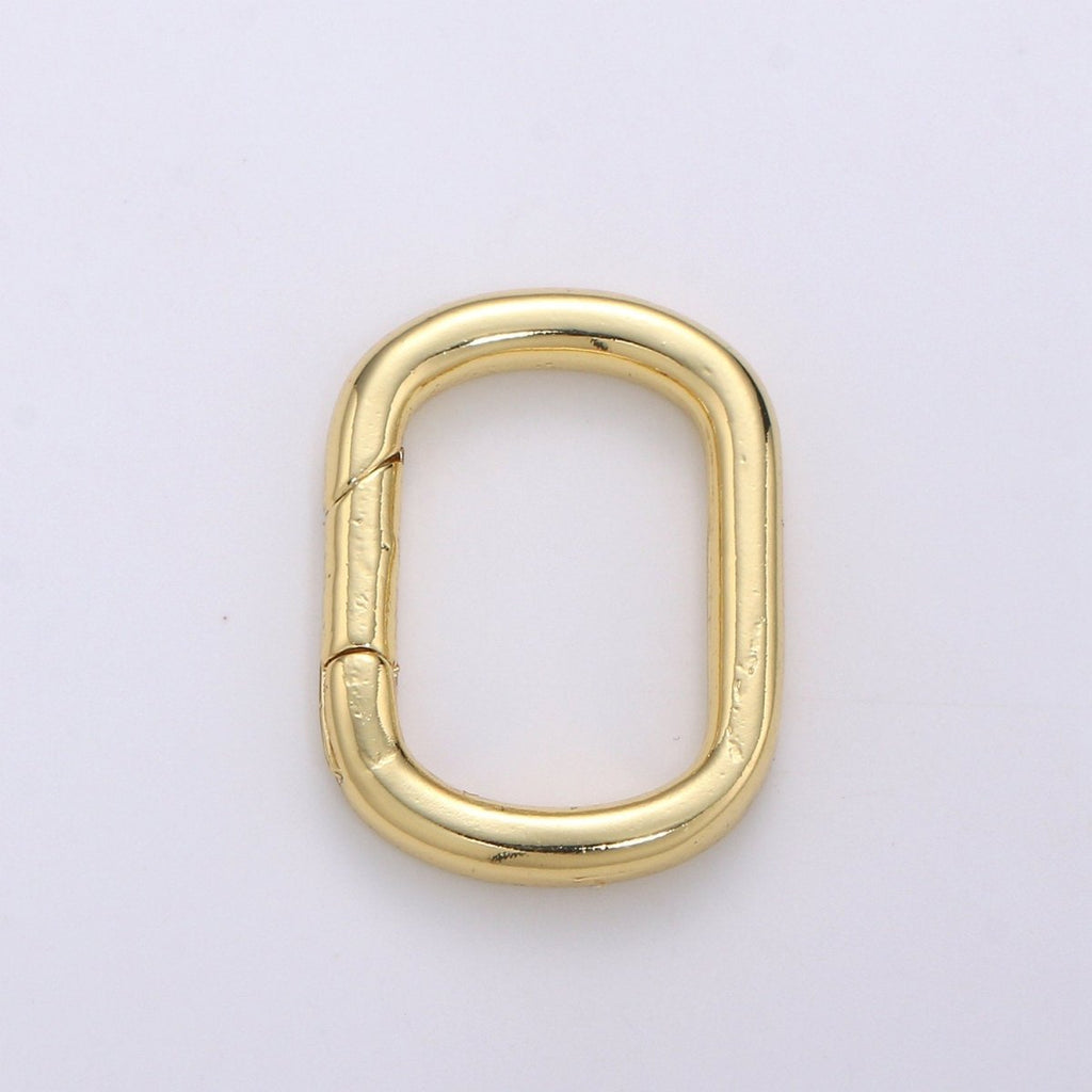 Dainty Gold Spring Gate Ring, Push Gate ring, 15x20mm Oval Ring, Charm Holder 14K Gold plated Clasp for Charm Holder Connector L-004 - DLUXCA