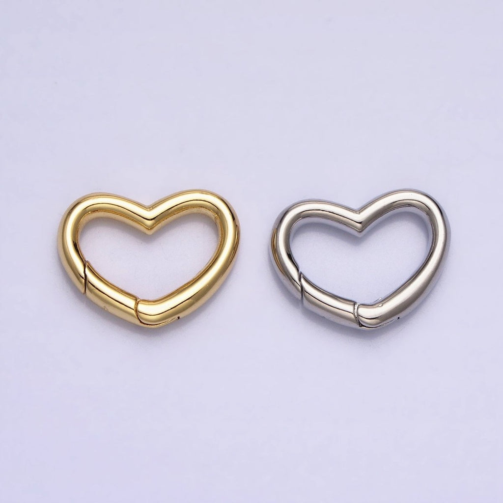 Dainty Gold Spring Gate Ring, Push Gate ring, 16.6x13mm Heart Clasp Charm Holder Gold SilverClasp for Link Chain Connector Z-173 Z-174 - DLUXCA