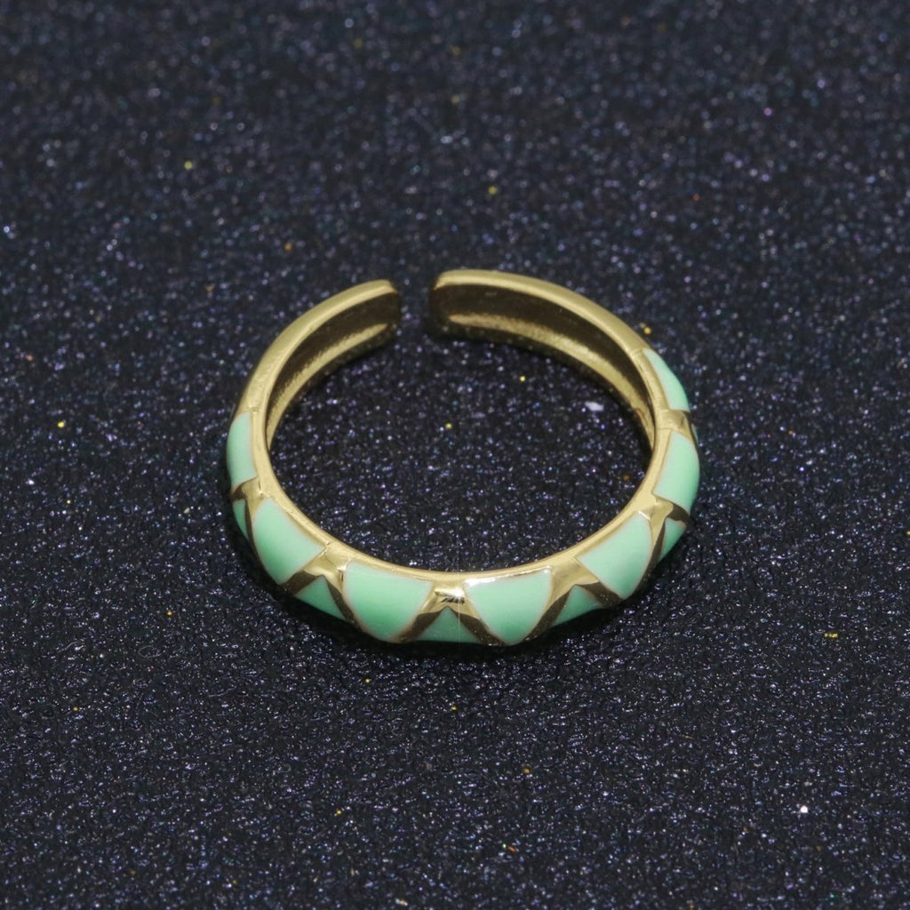 Dainty Gold Stackable Enamel Ring Bohemian Colorful Rainbow Band Open Adjustable S-120 ~ S-129 - DLUXCA