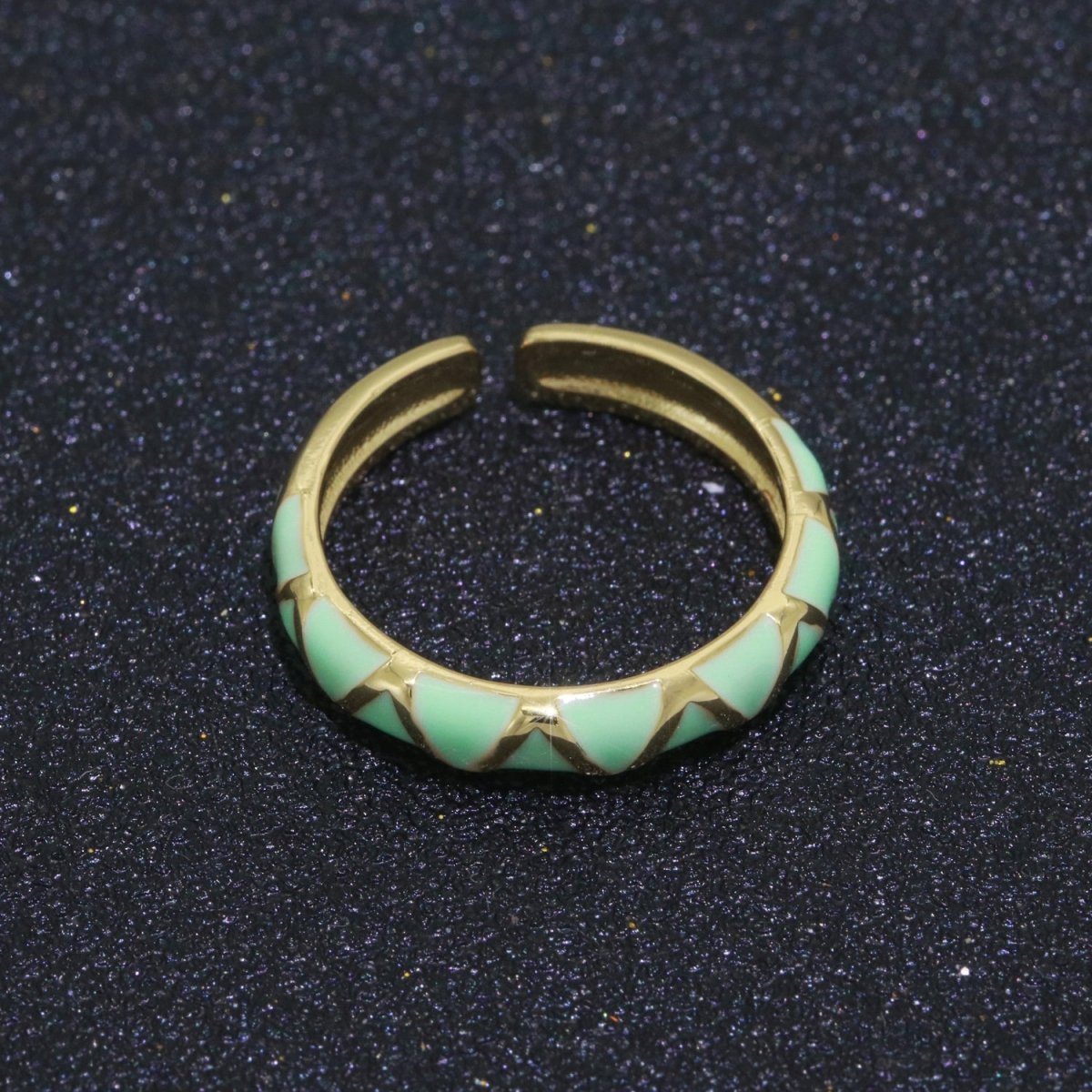 Dainty Gold Stackable Enamel Ring Bohemian Colorful Rainbow Band Open Adjustable S-120 ~ S-129 - DLUXCA