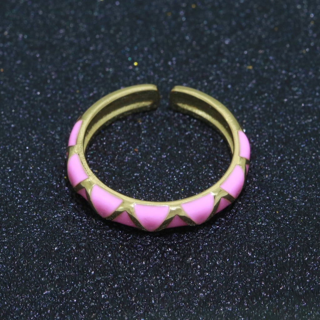 Dainty Gold Stackable Enamel Ring Bohemian Colorful Rainbow Band Open Adjustable S-120 ~ S-129 - DLUXCA