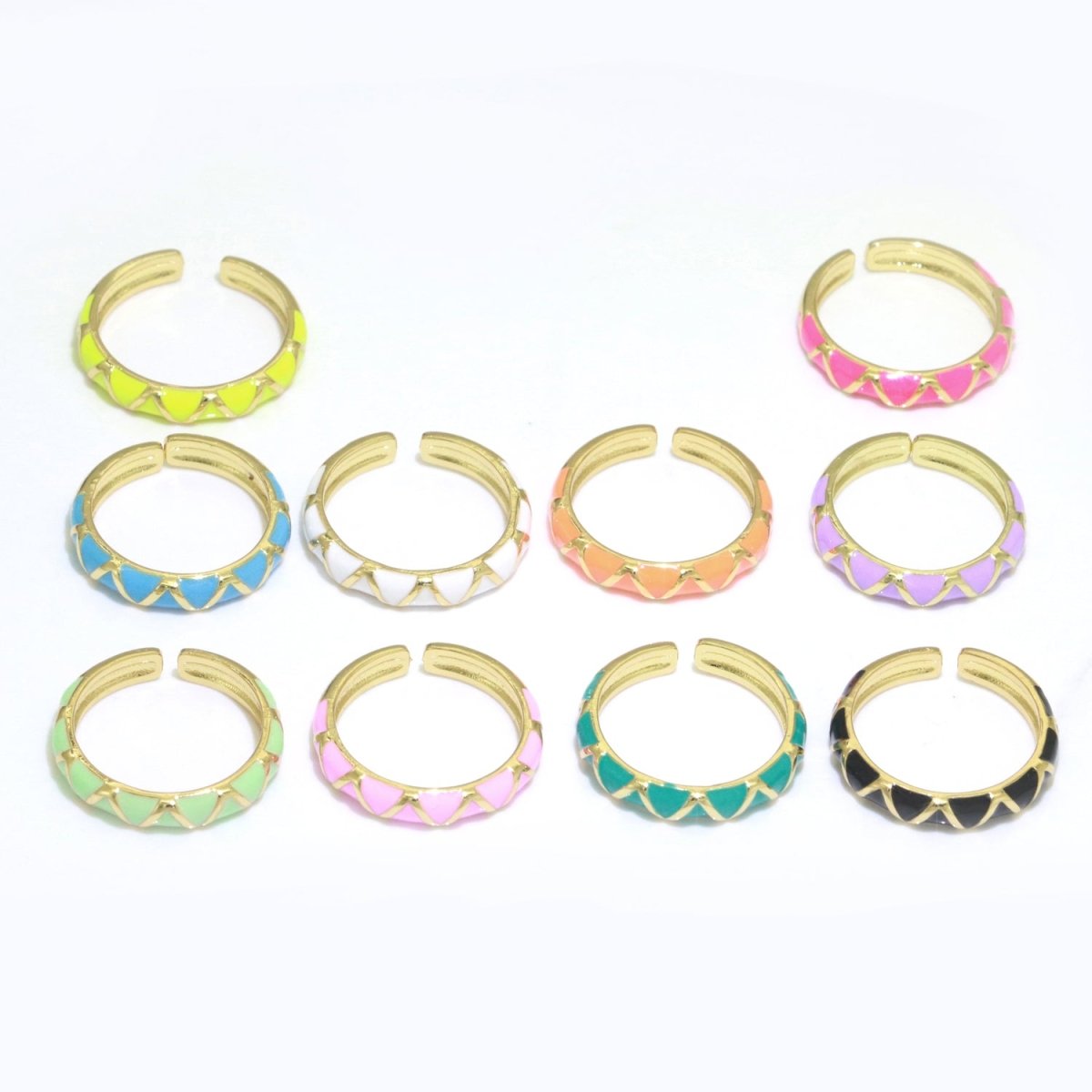 Dainty Gold Stackable Enamel Ring Bohemian Colorful Rainbow Band Open Adjustable S-120 ~ S-129 - DLUXCA