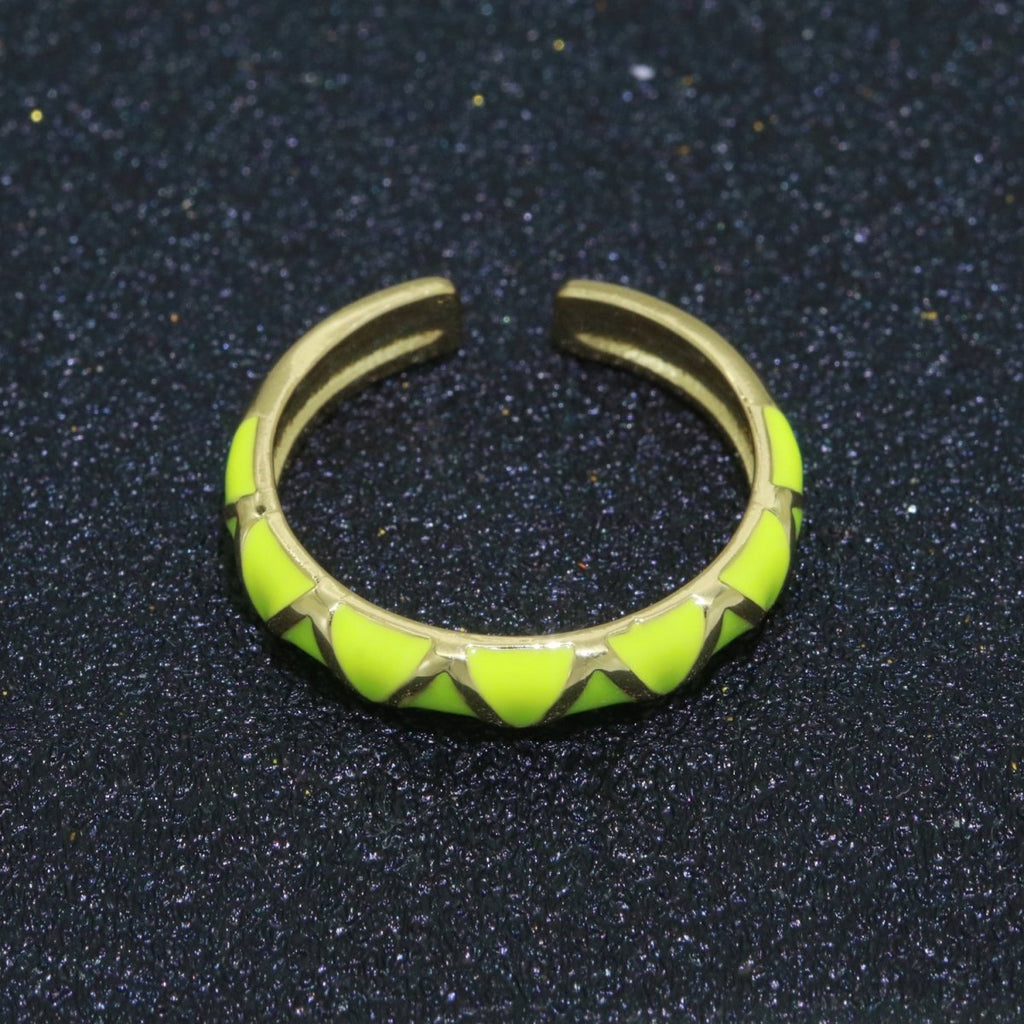 Dainty Gold Stackable Enamel Ring Bohemian Colorful Rainbow Band Open Adjustable S-120 ~ S-129 - DLUXCA