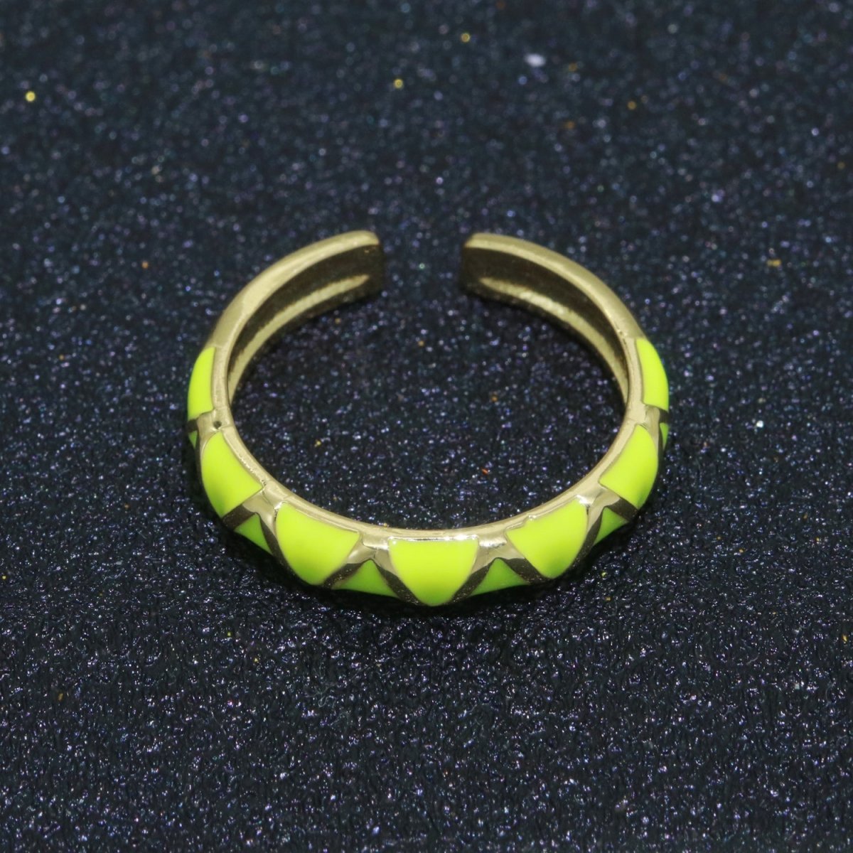 Dainty Gold Stackable Enamel Ring Bohemian Colorful Rainbow Band Open Adjustable S-120 ~ S-129 - DLUXCA