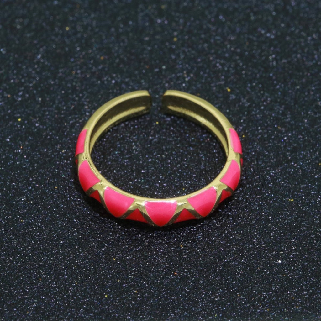 Dainty Gold Stackable Enamel Ring Bohemian Colorful Rainbow Band Open Adjustable S-120 ~ S-129 - DLUXCA